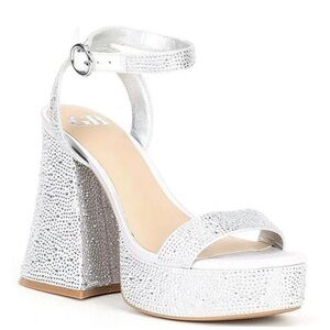 Elegant Rhinestone Silver Platform Dress Sandals